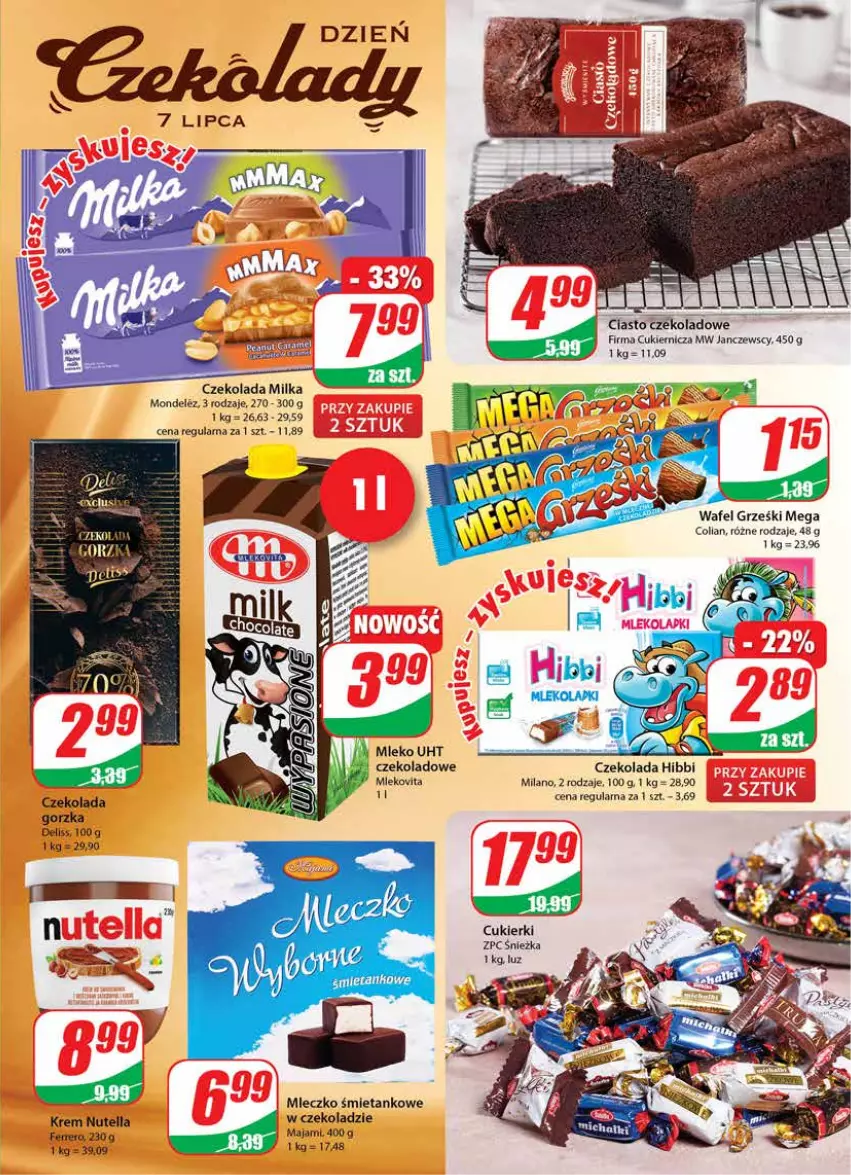 Gazetka promocyjna Dino - Gazetka - ważna 07.07 do 13.07.2021 - strona 3 - produkty: Ciasto czekoladowe, Cukier, Cukierki, Czekolada, Czekolada gorzka, Deliss, Ferrero, Grześki, Milka, Mleczko, Mleko, Nutella