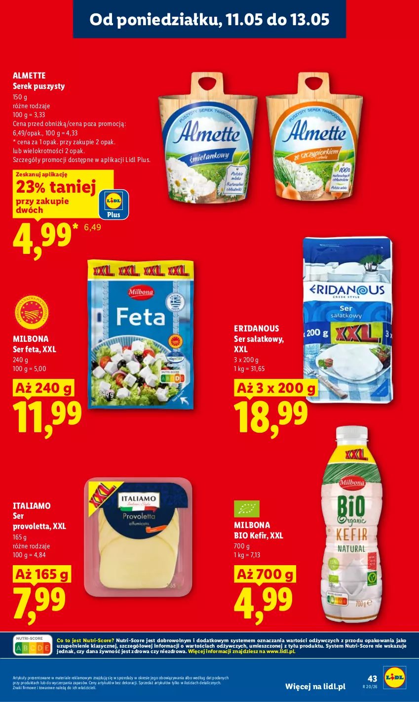 Gazetka promocyjna Lidl - Gazetka ważna od 11.05 do 13.05 - ważna 11.05 do 13.05.2026 - strona 43 - produkty: Almette, Feta, Kefir, Sałat, Ser, Serek, Serek puszysty