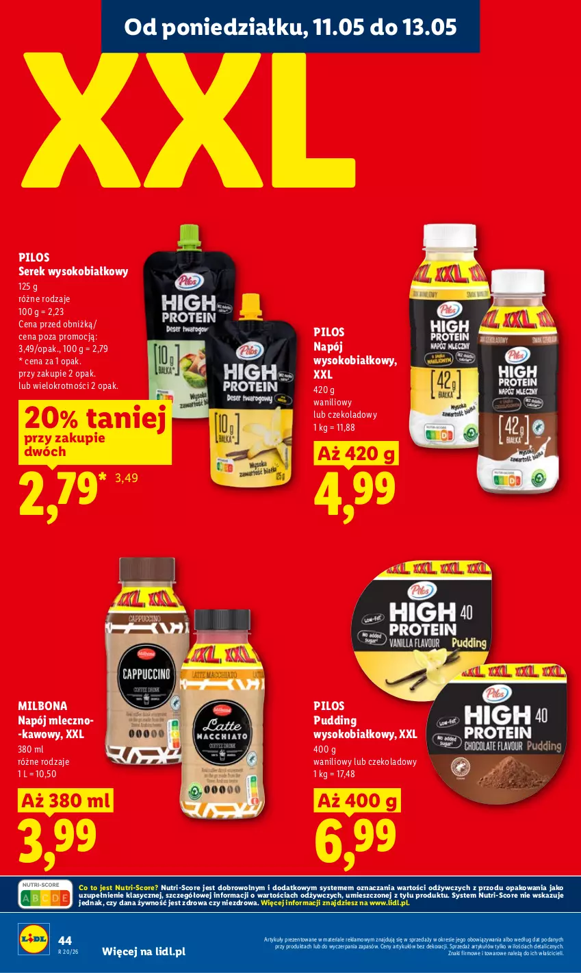 Gazetka promocyjna Lidl - Gazetka ważna od 11.05 do 13.05 - ważna 11.05 do 13.05.2026 - strona 44 - produkty: Napój, Pilos, Pudding, Ser, Serek, Sok