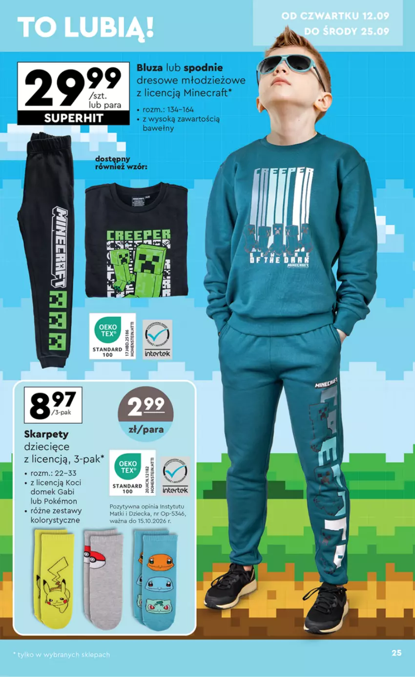 Gazetka promocyjna Biedronka - Okazje tygodnia - ważna 09.09 do 21.09.2024 - strona 25 - produkty: Bluza, Dres, Dzieci, Karp, Koc, Minecraft, Sok, Spodnie