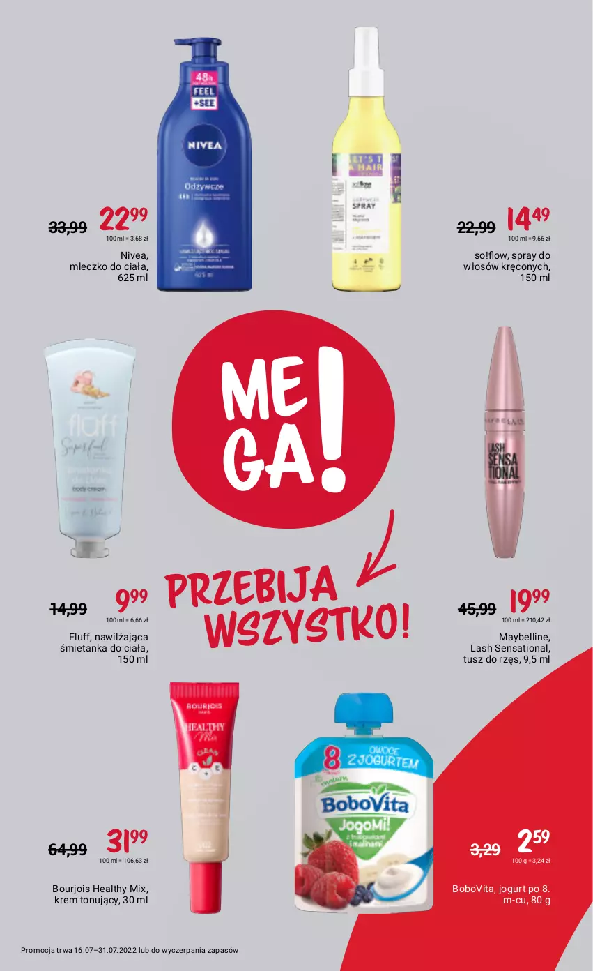 Gazetka promocyjna Rossmann - ważna 16.07 do 31.07.2022 - strona 3 - produkty: Bell, BoboVita, Bourjois, Jogurt, Maybelline, Mleczko, Mleczko do ciała, Nivea, Sati, Tusz