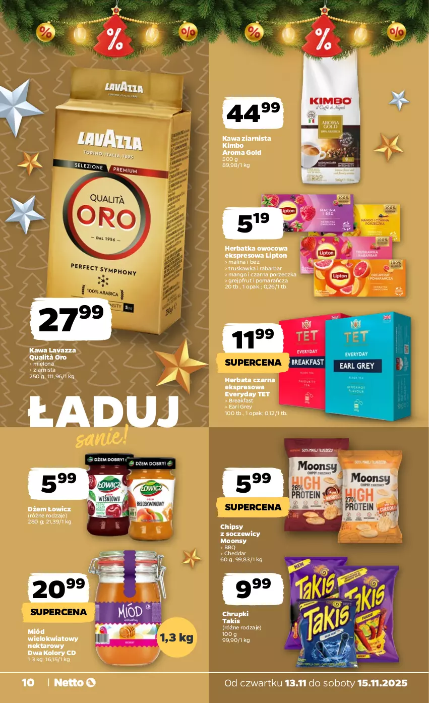 Gazetka promocyjna Netto - Od Czwartku - ważna 13.11 do 15.11.2025 - strona 10 - produkty: Cheddar, Chipsy, Chrupki, Dżem, Earl Grey, Fa, Grejpfrut, Herbata, Herbata czarna, Kawa, Kawa ziarnista, Lavazza, Lipton, Mango, Miód, Nektar, Por