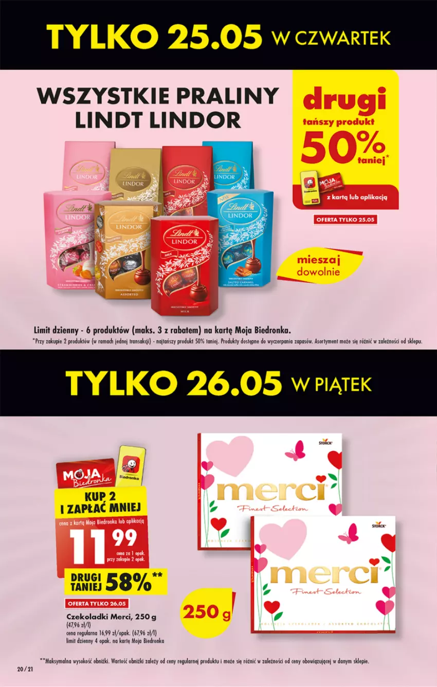 Gazetka promocyjna Biedronka - ważna 25.05 do 31.05.2023 - strona 20 - produkty: Lindt, Merci, Praliny, Rama, Sok