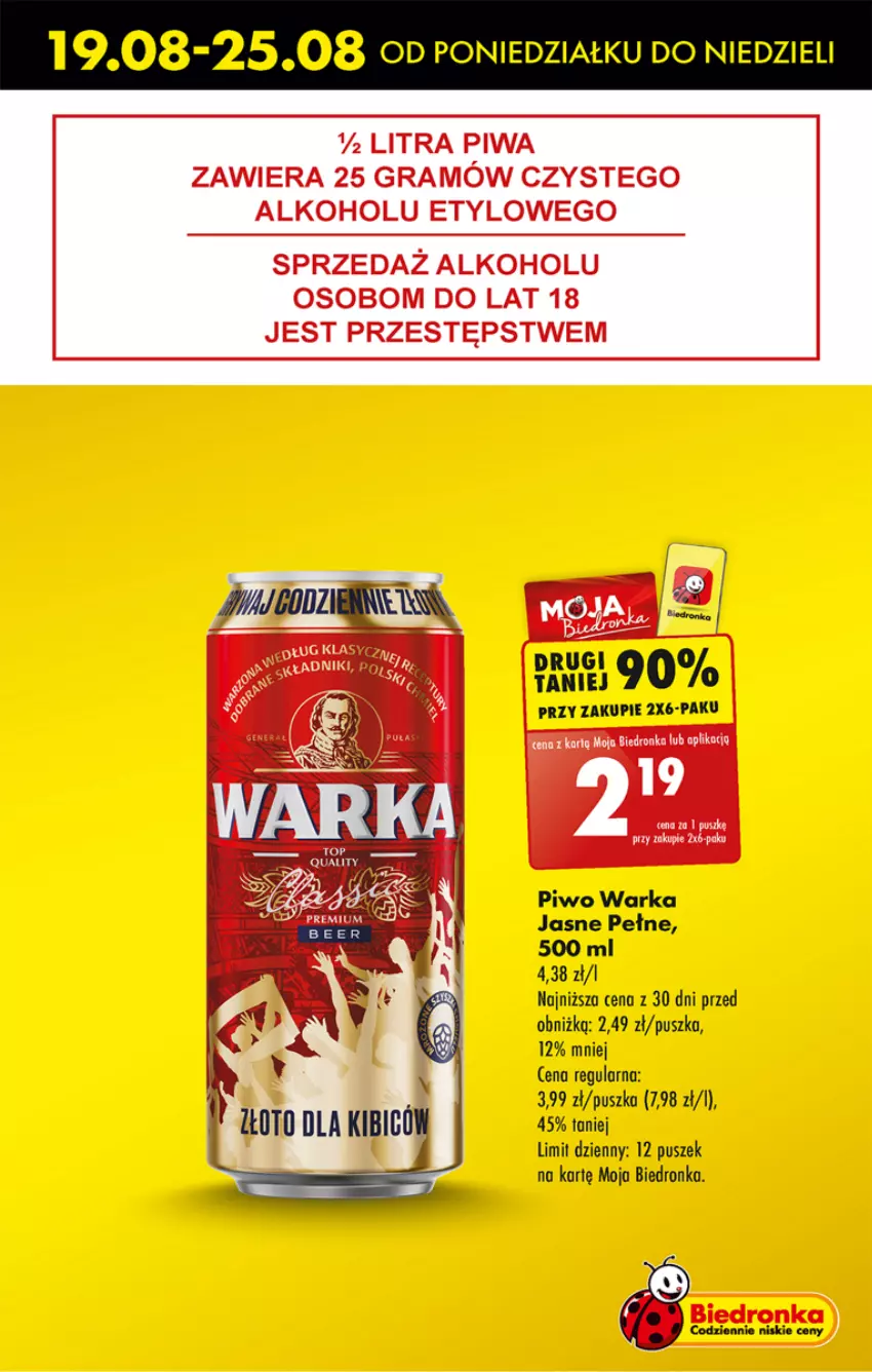 Gazetka promocyjna Biedronka - Od poniedzialku - ważna 19.08 do 24.08.2024 - strona 9 - produkty: Piwo, Warka