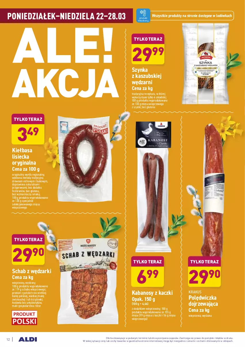 Gazetka promocyjna Aldi - ALE! CENA w ALDI - ważna 22.03 do 27.03.2021 - strona 12 - produkty: Gin, Kabanos, Kiełbasa, Krakus, Lodówka, Szynka, Tera