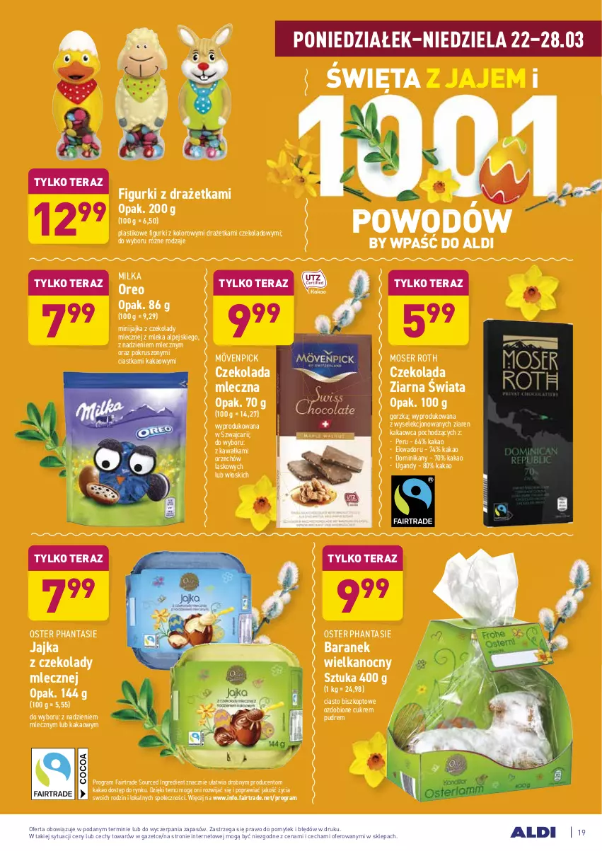 Gazetka promocyjna Aldi - ALE! CENA w ALDI - ważna 22.03 do 27.03.2021 - strona 19 - produkty: Ciastka, Czekolada, Czekolada mleczna, Fa, Gra, Kakao, Kawa, Milka, Moser Roth, Oreo, Ser, Tera