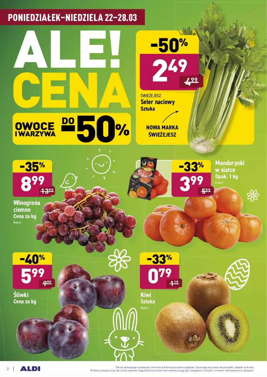 Gazetka promocyjna Aldi - ALE! CENA w ALDI - ważna 22.03 do 27.03.2021 - strona 2 - produkty: Kiwi, Mandarynki, Owoce, Seler naciowy, Warzywa, Wino, Winogrona