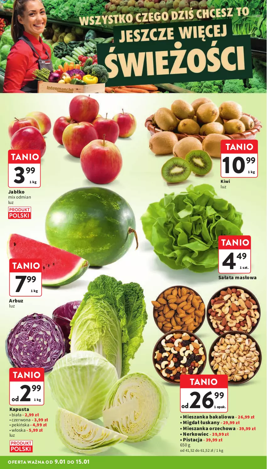 Gazetka promocyjna Intermarche - ważna 09.01 do 15.01.2025 - strona 12 - produkty: Arbuz, Kiwi, Masło, Mieszanka bakaliowa, Mieszanka orzechowa, Sałat, Sałata masłowa