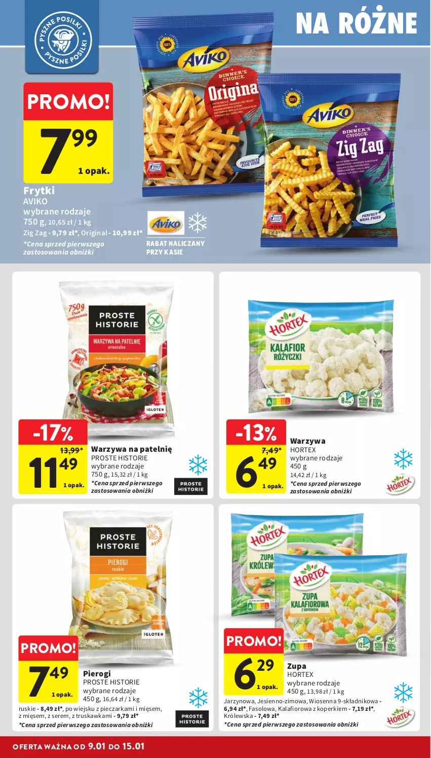 Gazetka promocyjna Intermarche - ważna 09.01 do 15.01.2025 - strona 20 - produkty: Fa, Frytki, Gin, Hortex, Kalafior, Piec, Pieczarka, Pierogi, Ser, Warzywa, Zupa