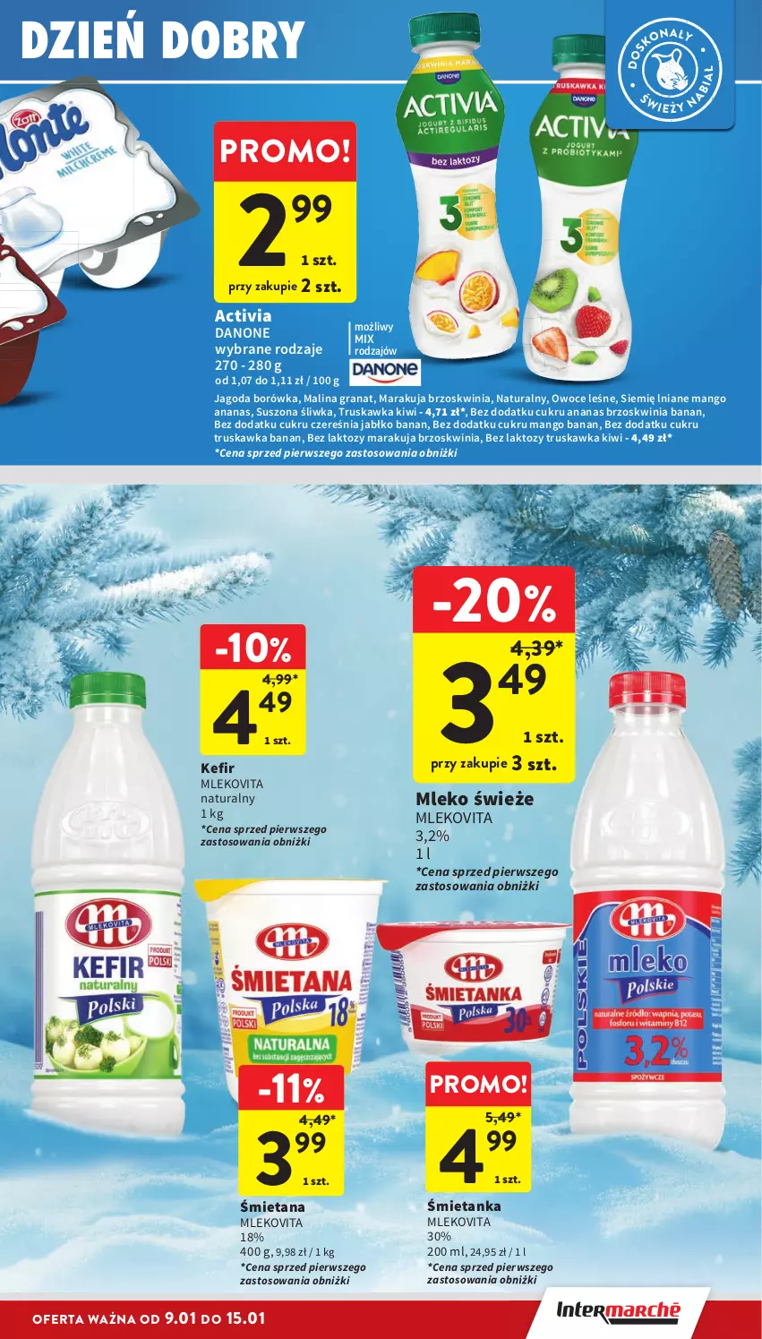 Gazetka promocyjna Intermarche - ważna 09.01 do 15.01.2025 - strona 23 - produkty: Activia, Ananas, Borówka, Danone, Gra, Granat, Kefir, Kiwi, Mango, Mleko, Mlekovita, Owoce