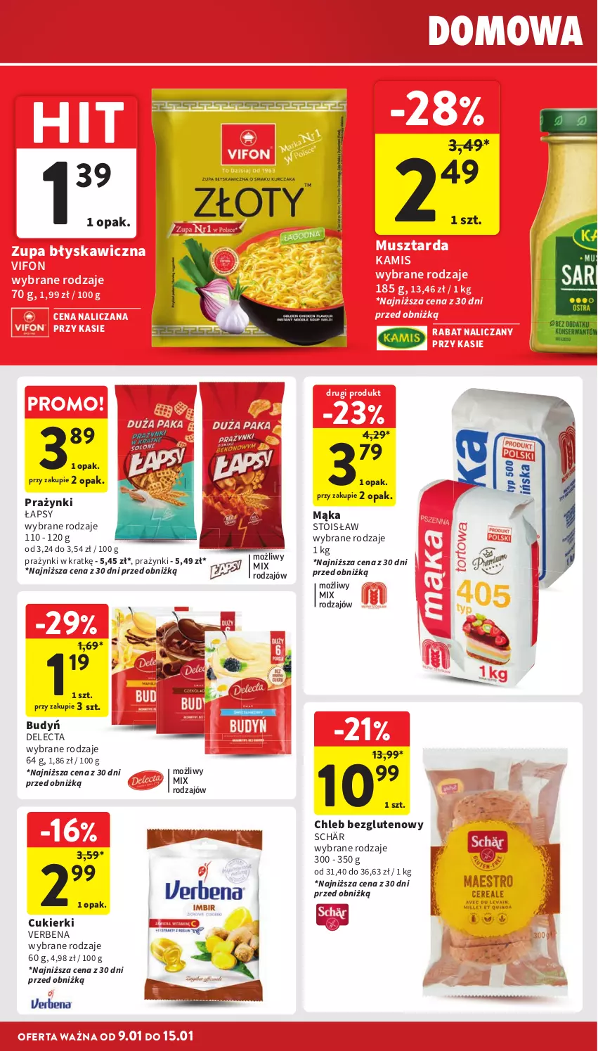 Gazetka promocyjna Intermarche - ważna 09.01 do 15.01.2025 - strona 30 - produkty: Budyń, Chleb, Chleb bezglutenowy, Cukier, Cukierki, Delecta, Kamis, Mąka, Mus, Musztarda, Zupa