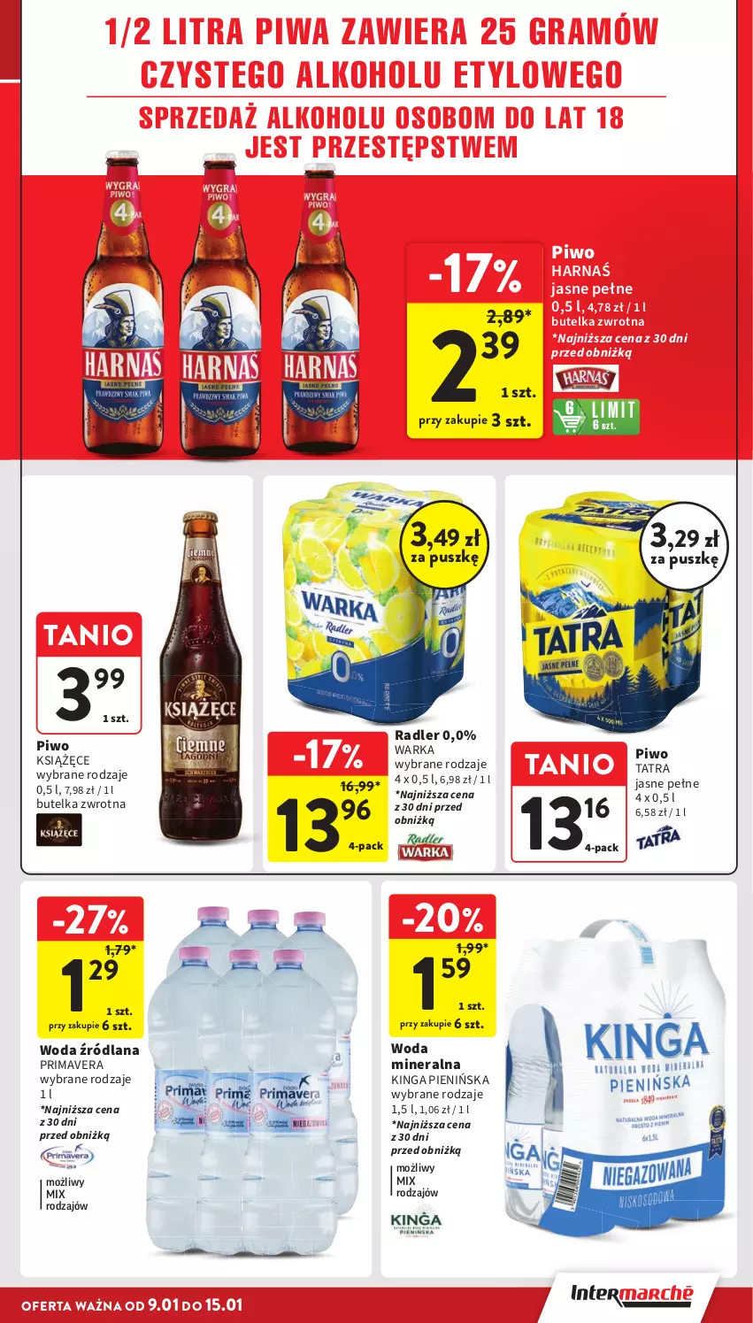 Gazetka promocyjna Intermarche - ważna 09.01 do 15.01.2025 - strona 33 - produkty: Gra, Harnaś, Książęce, LANA, Piwa, Piwo, Prima, Primavera, Radler, Tatra, Warka, Woda, Woda mineralna