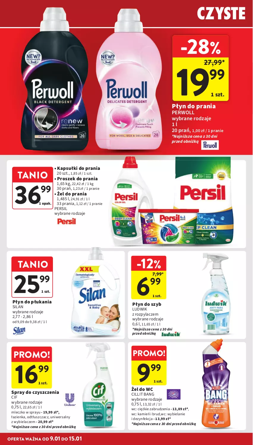 Gazetka promocyjna Intermarche - ważna 09.01 do 15.01.2025 - strona 36 - produkty: Cif, Cillit Bang, Dezynfekcja, Kapsułki do prania, Ludwik, Mleczko, Odtłuszczacz, Persil, Perwoll, Płyn do płukania, Płyn do prania, Płyn do szyb, Proszek do prania, Silan, Spray do czyszczenia