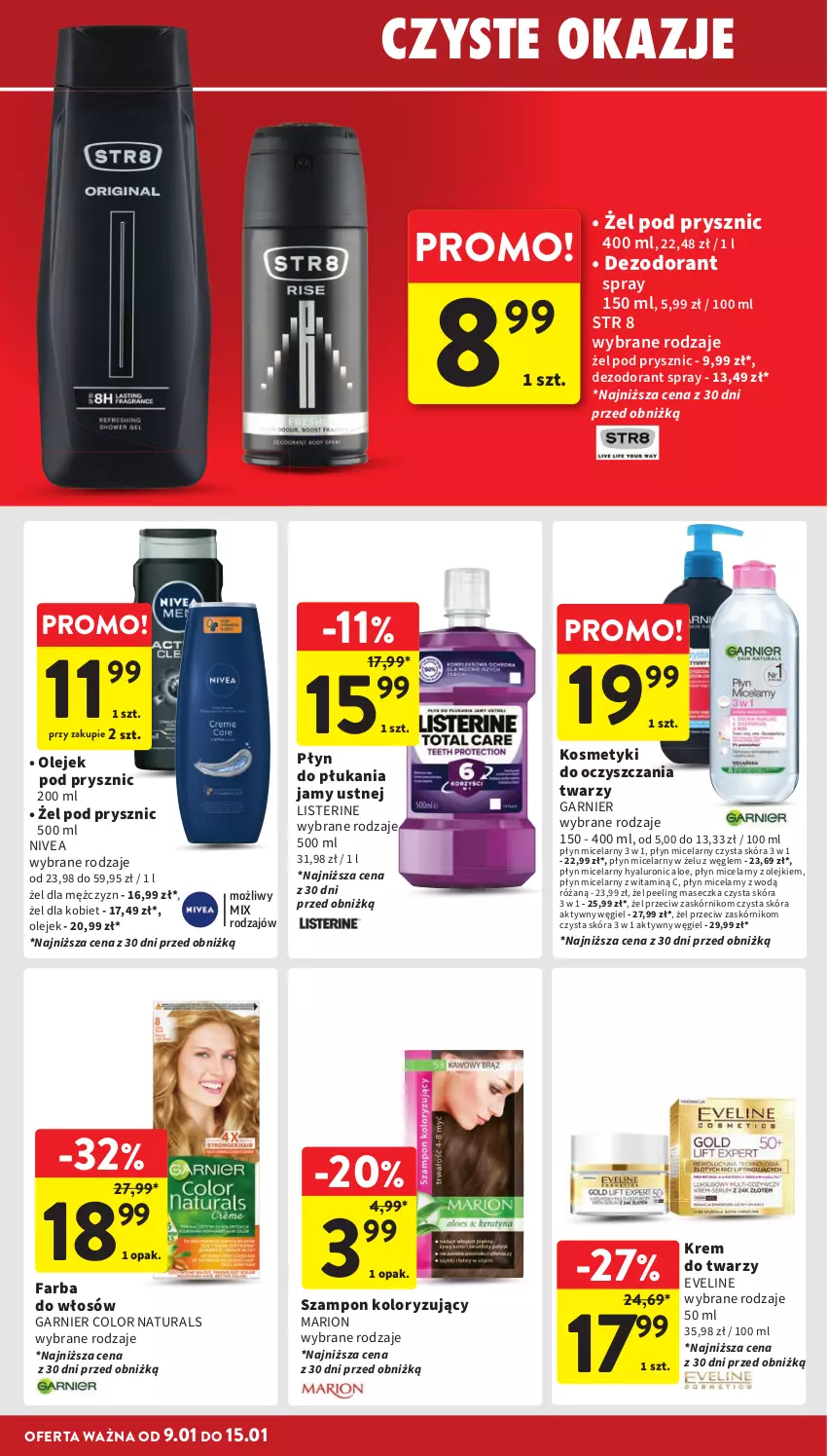 Gazetka promocyjna Intermarche - ważna 09.01 do 15.01.2025 - strona 38 - produkty: Dezodorant, Eveline, Fa, Farba do włosów, Garnier, Krem do twarzy, Listerine, Nivea, Olej, Olejek pod prysznic, Peeling, Płyn do płukania, Płyn do płukania jamy ustnej, Płyn micelarny, Róża, Szampon