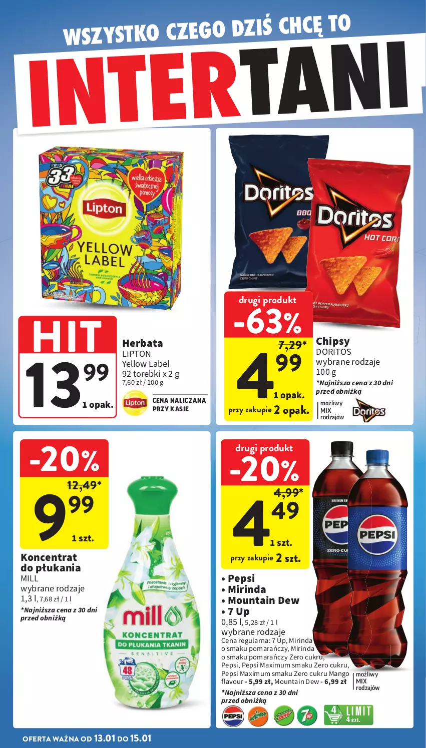 Gazetka promocyjna Intermarche - ważna 09.01 do 15.01.2025 - strona 42 - produkty: Chipsy, Herbata, Lipton, Mango, Mirinda, Pepsi, Pepsi max