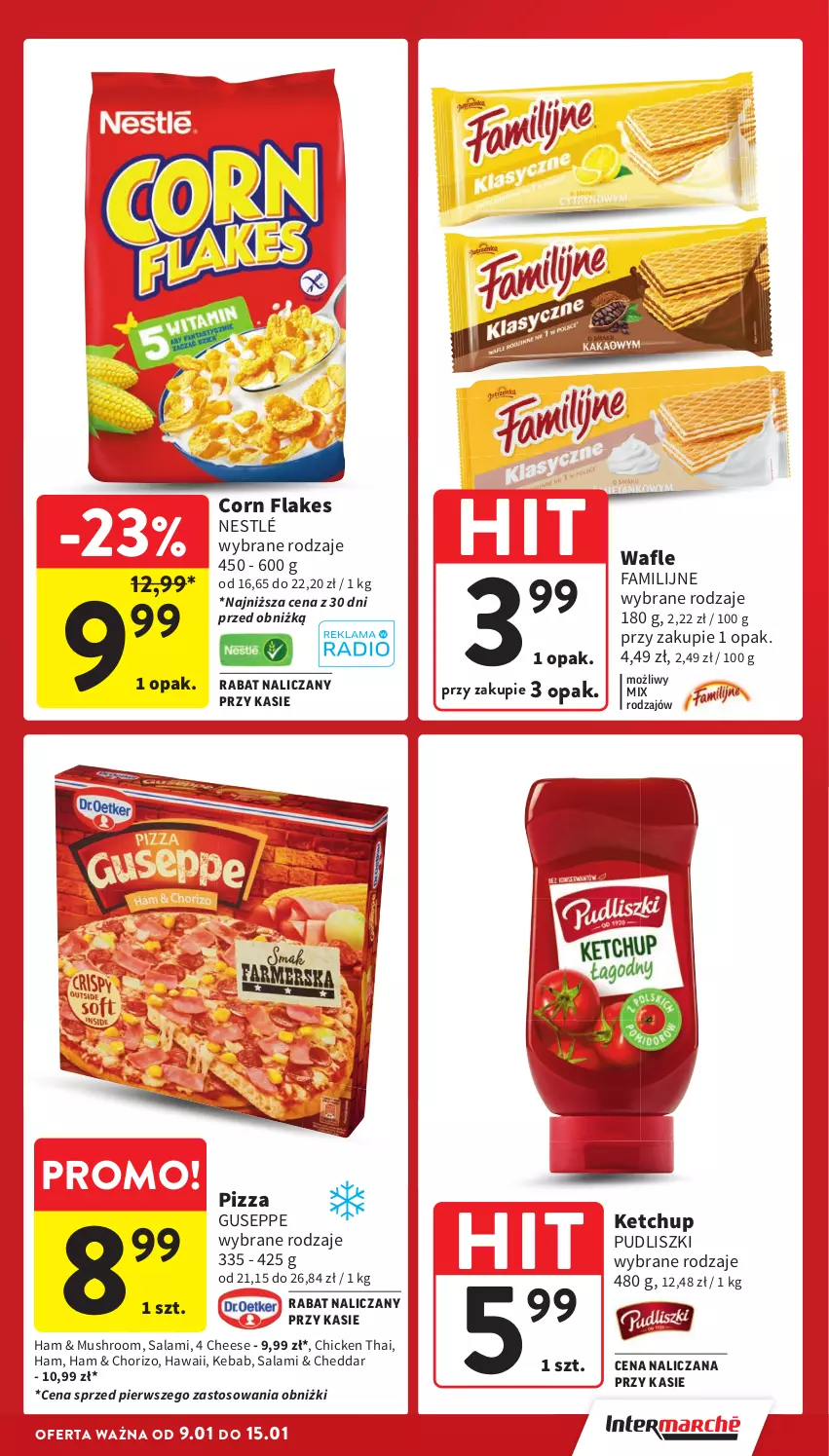 Gazetka promocyjna Intermarche - ważna 09.01 do 15.01.2025 - strona 5 - produkty: Cheddar, Corn flakes, Fa, Kebab, Ketchup, Mus, Nestlé, Pizza, Pudliszki, Salami, Wafle