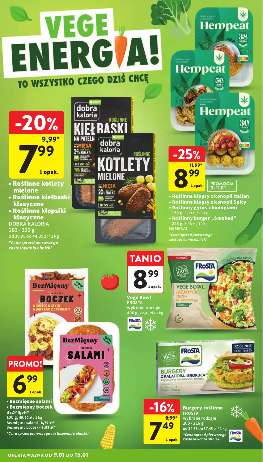 Gazetka promocyjna Intermarche - ważna 09.01 do 15.01.2025 - strona 8 - produkty: Boczek, Burger, Frosta, Gyros, Klopsiki, Kotlet, Roślinne kiełbaski, Roślinny burger, Roślinny gyros, Salami