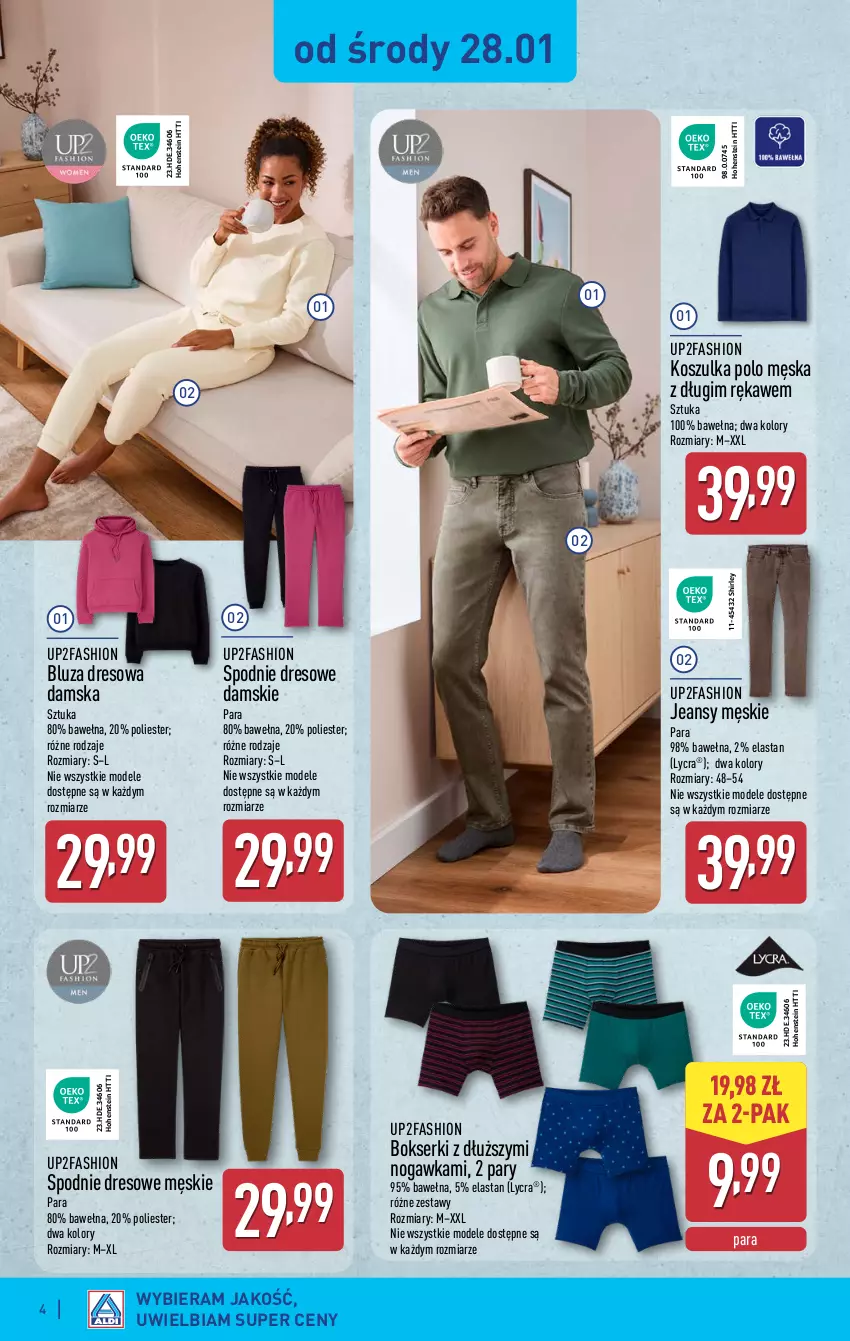 Gazetka promocyjna Aldi - Artykuły przemysłowe i tekstylia - ważna 28.01 do 31.01.2026 - strona 4 - produkty: Bluza, Bluza dresowa, Bokserki, Dres, Fa, Kosz, Koszulka, Ser, Spodnie, Spodnie dresowe, Wełna