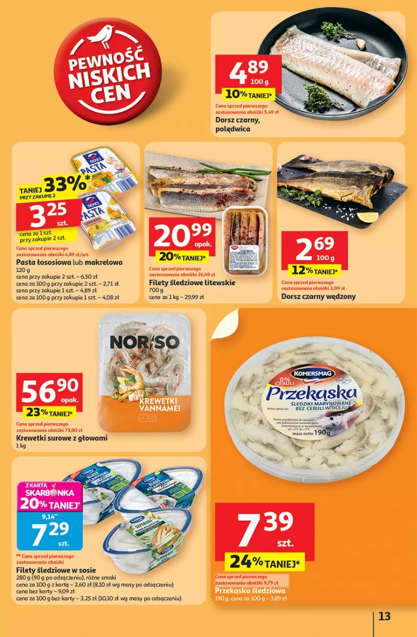 Gazetka promocyjna Auchan - Pewność niskich cen Hipermarket - ważna 11.09 do 17.09.2025 - strona 13 - produkty: Dorsz, Krewetki, Mus, Olej, Polędwica, Sos