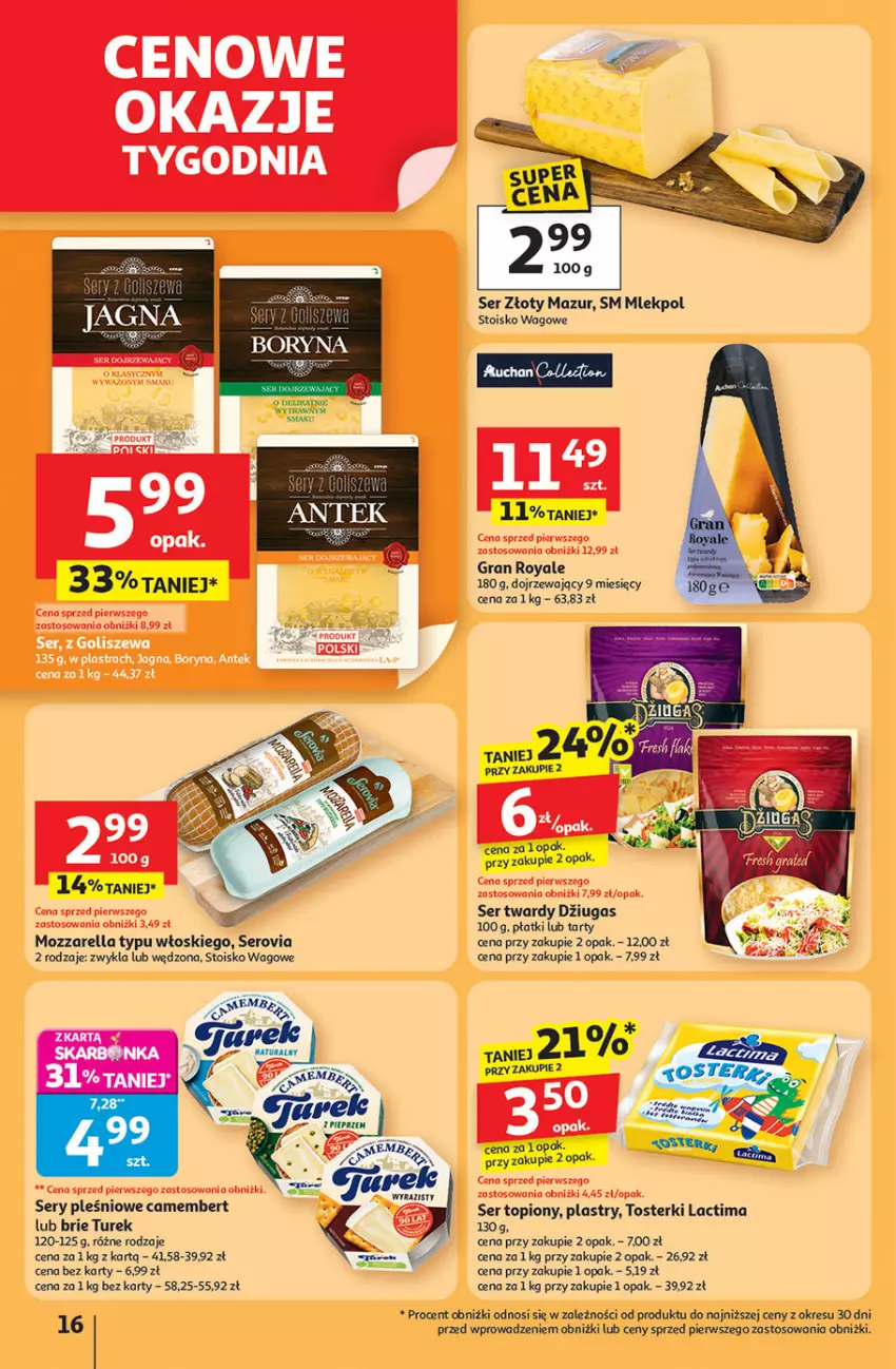 Gazetka promocyjna Auchan - Pewność niskich cen Hipermarket - ważna 11.09 do 17.09.2025 - strona 16 - produkty: Brie, Camembert, Gra, Mozzarella, Ser, Ser topiony, Top, Toster, Złoty Mazur