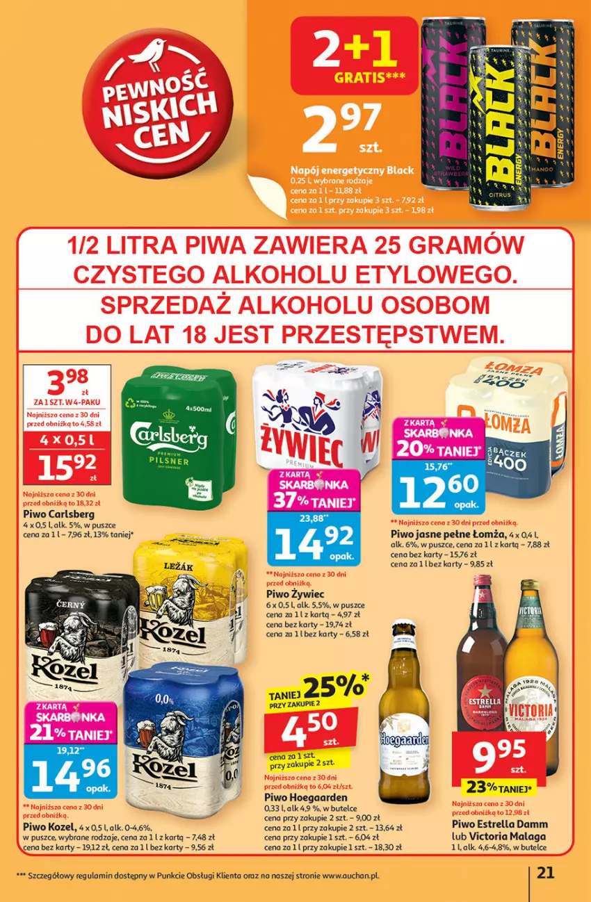 Gazetka promocyjna Auchan - Pewność niskich cen Hipermarket - ważna 11.09 do 17.09.2025 - strona 21 - produkty: Carlsberg, Kozel, Piwo, Piwo jasne