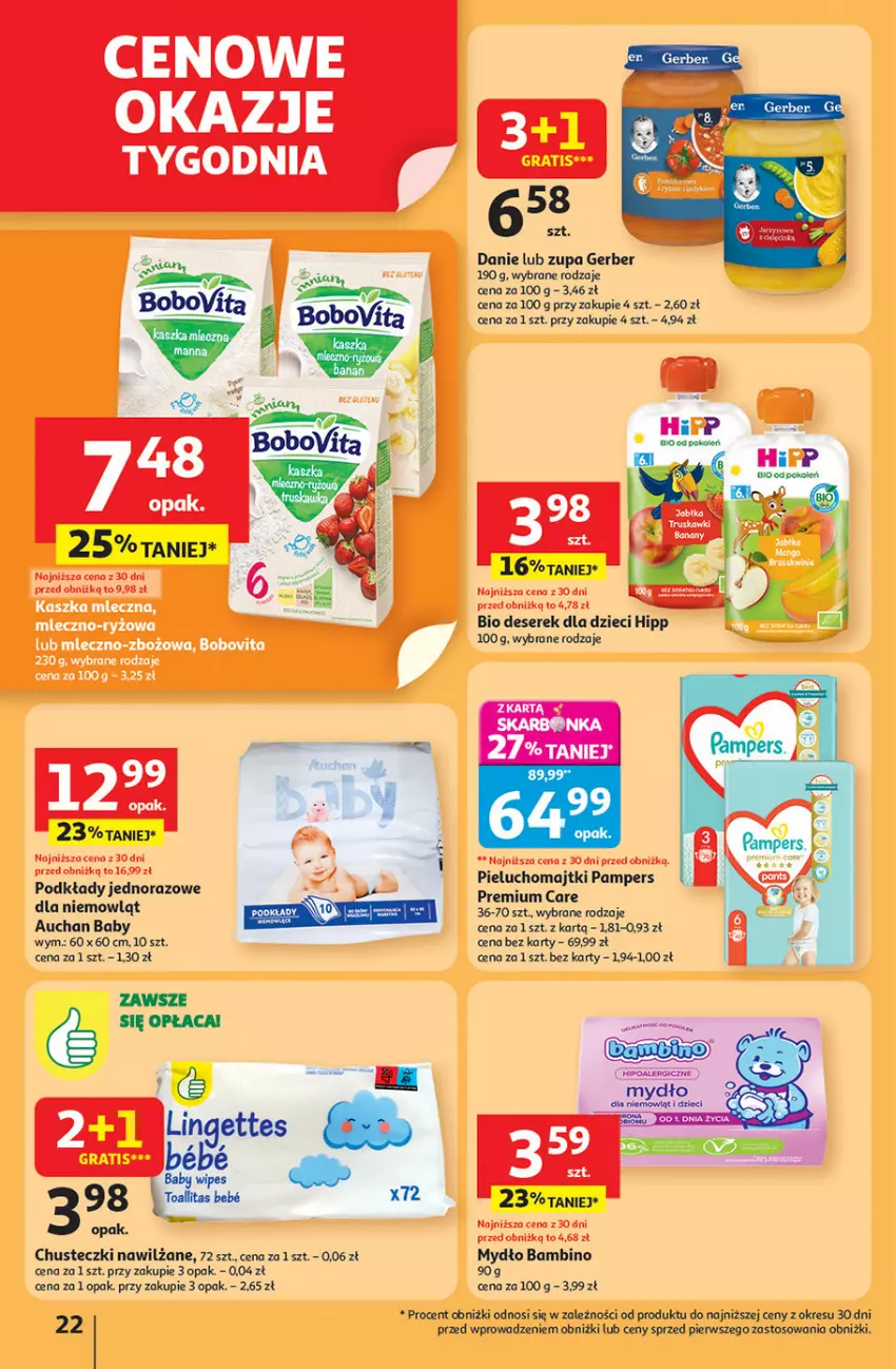 Gazetka promocyjna Auchan - Pewność niskich cen Hipermarket - ważna 11.09 do 17.09.2025 - strona 22 - produkty: Chusteczki, Deser, Dzieci, Fa, Gerber, Gra, HiPP, Majtki, Mydło, Pampers, Pieluchomajtki, Podkład, Ser, Serek, Zupa