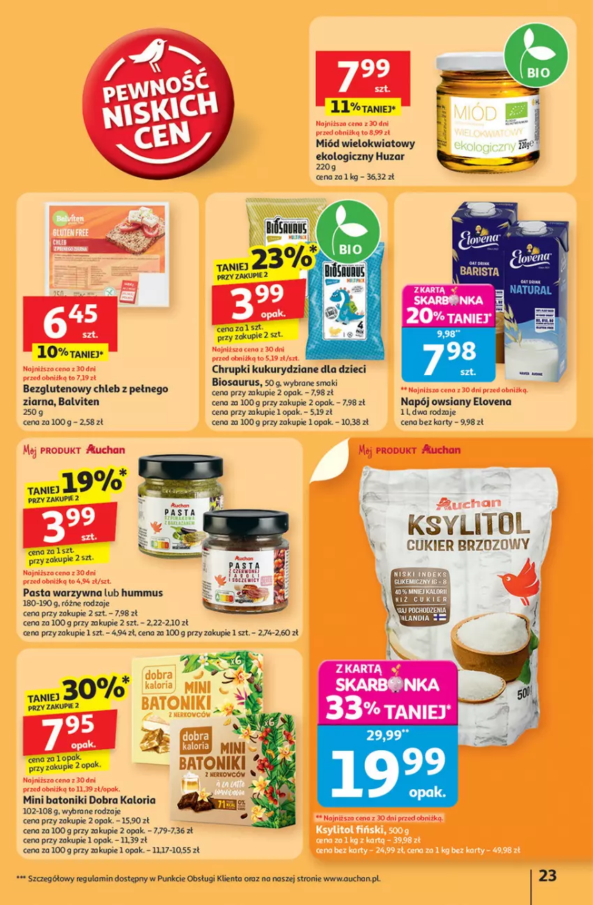 Gazetka promocyjna Auchan - Pewność niskich cen Hipermarket - ważna 11.09 do 17.09.2025 - strona 23 - produkty: Baton, Chleb, Chrupki, Cukier, Dzieci, Hummus, Miód, Mus, Napój, Pasta warzywna, Tonik