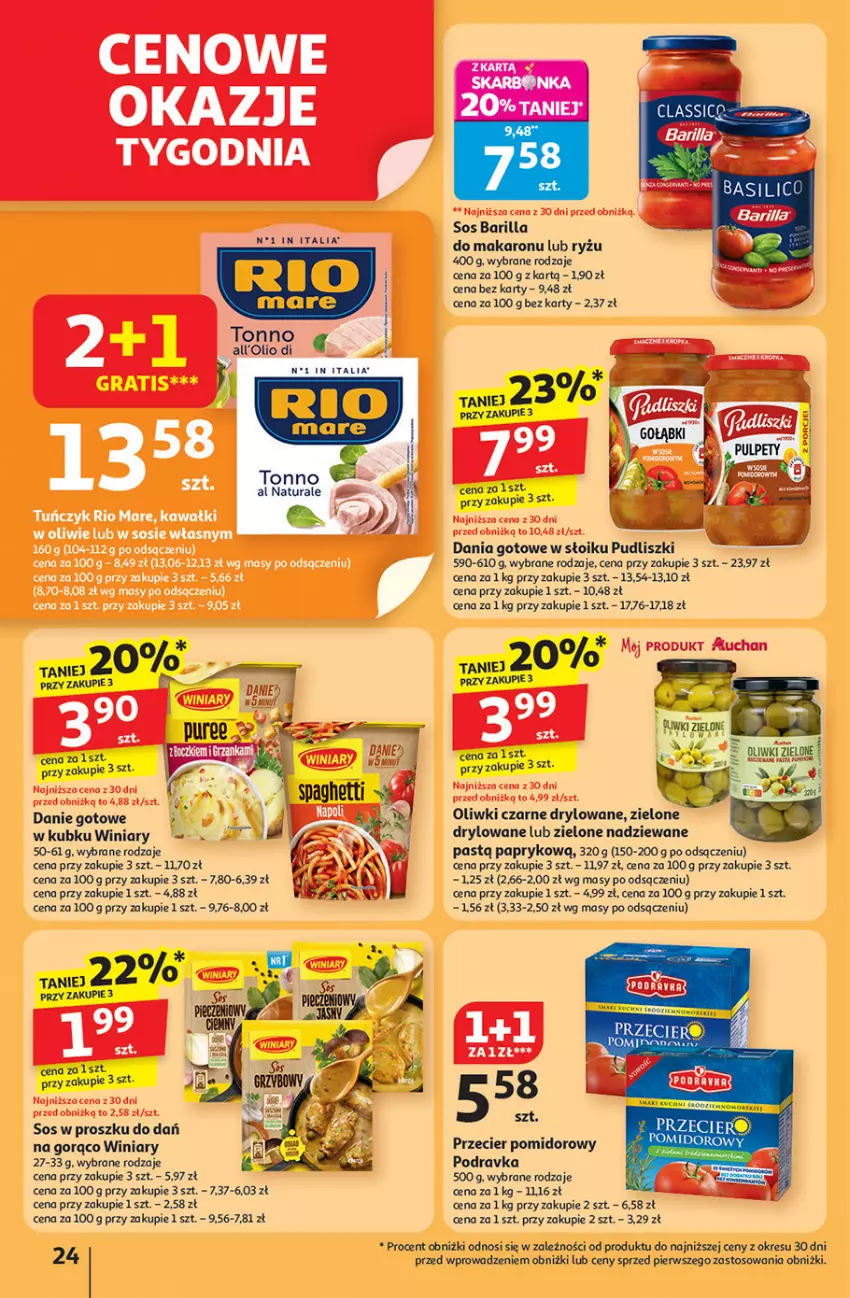 Gazetka promocyjna Auchan - Pewność niskich cen Hipermarket - ważna 11.09 do 17.09.2025 - strona 24 - produkty: Barilla, Dania gotowe, Danie gotowe, Makaron, Oliwki, Oliwki czarne, Piec, Podravka, Pudliszki, Pur, Ryż, Sos, Winiary