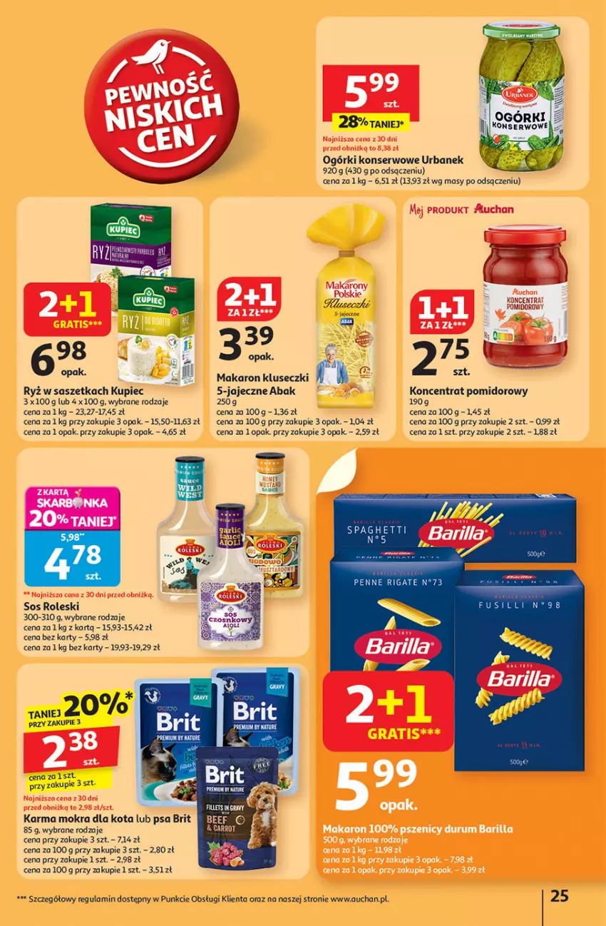 Gazetka promocyjna Auchan - Pewność niskich cen Hipermarket - ważna 11.09 do 17.09.2025 - strona 25 - produkty: Brit, Koncentrat pomidorowy, Kupiec, Makaron, Ogórki konserwowe, Piec, Ryż, Ser, Sos, Spaghetti