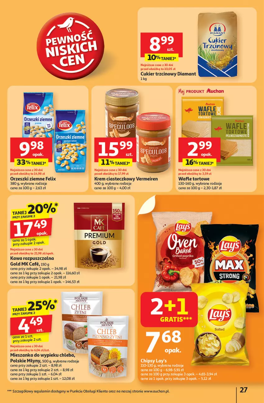 Gazetka promocyjna Auchan - Pewność niskich cen Hipermarket - ważna 11.09 do 17.09.2025 - strona 27 - produkty: Chleb, Cukier, Cukier trzcinowy, Diamant, Felix, Gra, Kawa, Kawa rozpuszczalna, Orzeszki, Orzeszki ziemne, Polskie Młyny, Wafle, Wafle tortowe