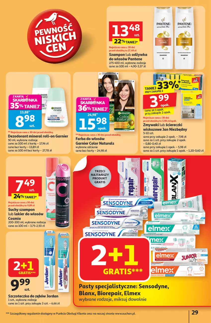 Gazetka promocyjna Auchan - Pewność niskich cen Hipermarket - ważna 11.09 do 17.09.2025 - strona 29 - produkty: Biorepair, Dezodorant, Elmex, Fa, Farba do włosów, Garnier, Gra, Jan Niezbędny, Lakier, Lakier do włosów, Odżywka, Pantene, Sensodyne, Suchy szampon, Szampon, Szczoteczka, Szczoteczka do zębów