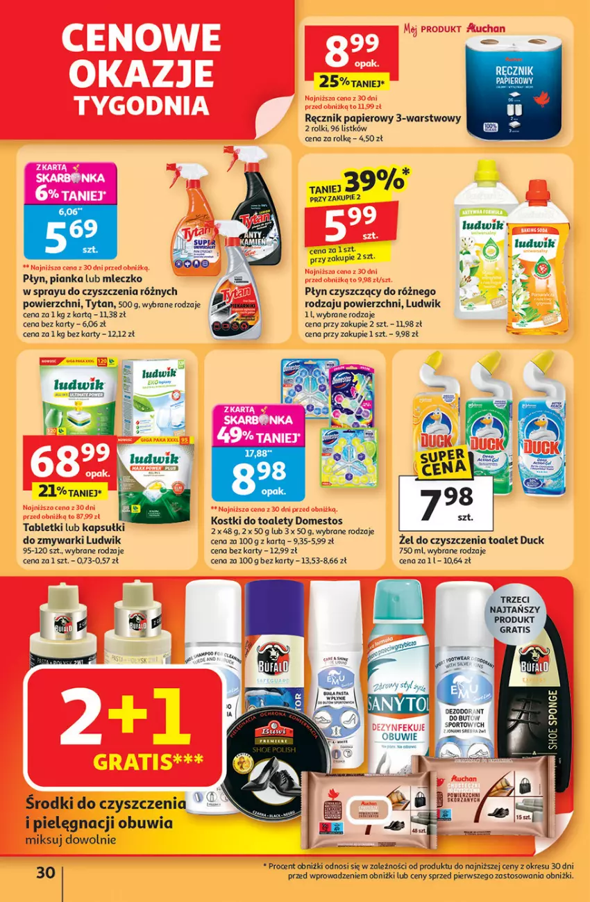 Gazetka promocyjna Auchan - Pewność niskich cen Hipermarket - ważna 11.09 do 17.09.2025 - strona 30 - produkty: Domestos, Duck, Gra, Ludwik, Mleczko, Papier, Por, Ręcznik, Rolki, Sezam, Sport, Tablet, Tytan, Zmywarki