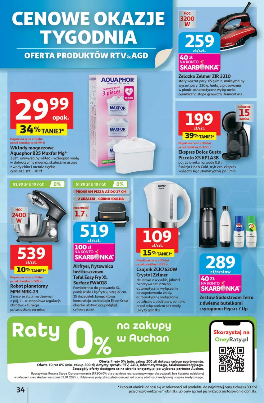 Gazetka promocyjna Auchan - Pewność niskich cen Hipermarket - ważna 11.09 do 17.09.2025 - strona 34 - produkty: Aquaphor, Czajnik, Dolce Gusto, Fa, Gra, Grzałka, Kosz, Magnez, Pepsi, Piec, Pizza, Robot, Robot planetarny, Sok, Surf, Syrop, Tefal, Tera, Top, Zelmer
