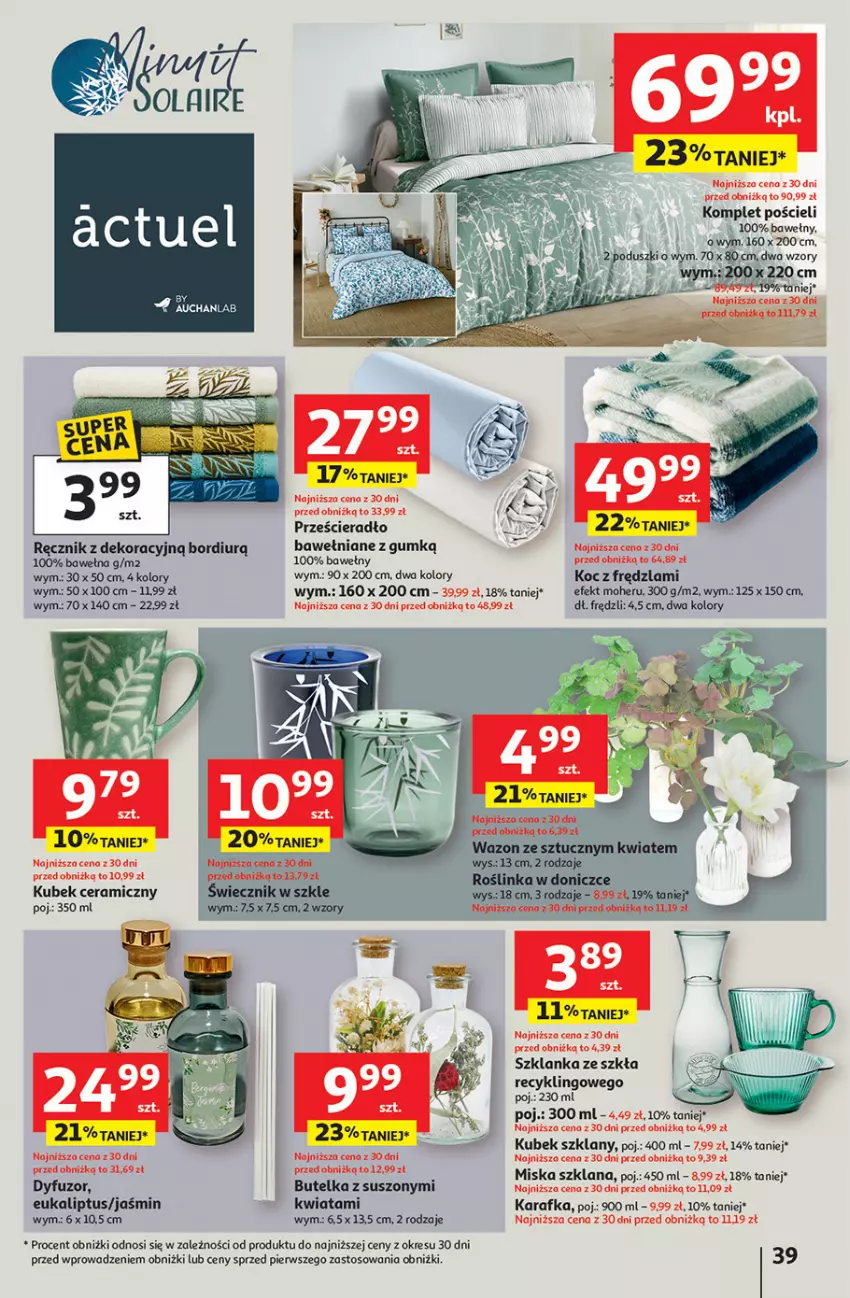 Gazetka promocyjna Auchan - Pewność niskich cen Hipermarket - ważna 11.09 do 17.09.2025 - strona 39 - produkty: Inka, Karafka, Koc, Komplet pościeli, Kubek, LANA, Miska, Pościel, Prześcieradło, Ręcznik, Szklanka, Wazon, Wełna