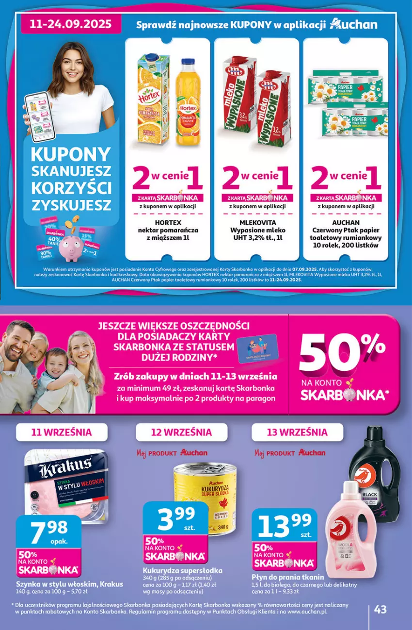 Gazetka promocyjna Auchan - Pewność niskich cen Hipermarket - ważna 11.09 do 17.09.2025 - strona 43 - produkty: Hortex, Mleko, Mlekovita, Nektar, Papier, Rum