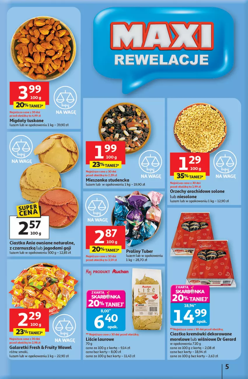Gazetka promocyjna Auchan - Pewność niskich cen Hipermarket - ważna 11.09 do 17.09.2025 - strona 5 - produkty: Ciastka, Dr Gerard, Gala, Galaretki, Laur, Mieszanka studencka, Migdały, Migdały łuskane, Praliny, Wawel