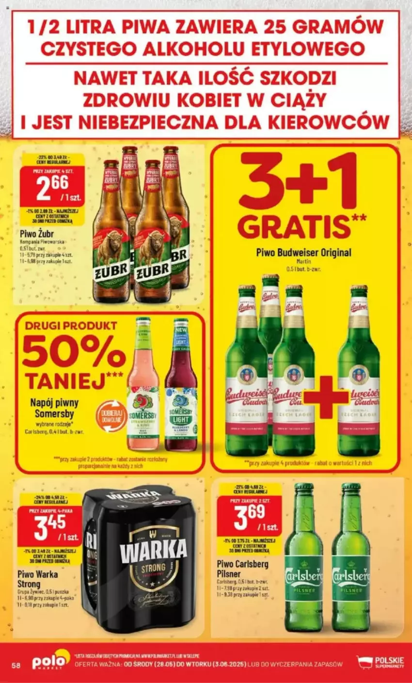 Gazetka promocyjna PoloMarket - ważna 28.05 do 03.06.2025 - strona 58 - produkty: Carlsberg, Fa, Gin, Napój, Piwo, Ser, Somersby, Warka