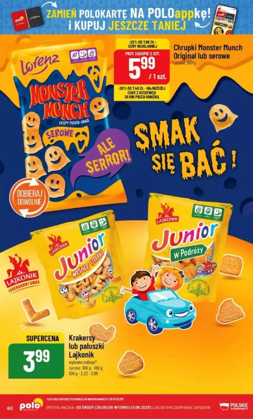 Gazetka promocyjna PoloMarket - ważna 28.05 do 03.06.2025 - strona 61 - produkty: Chrupki, Gin, Krakersy, Lorenz, Monster Munch, Ser, Tran
