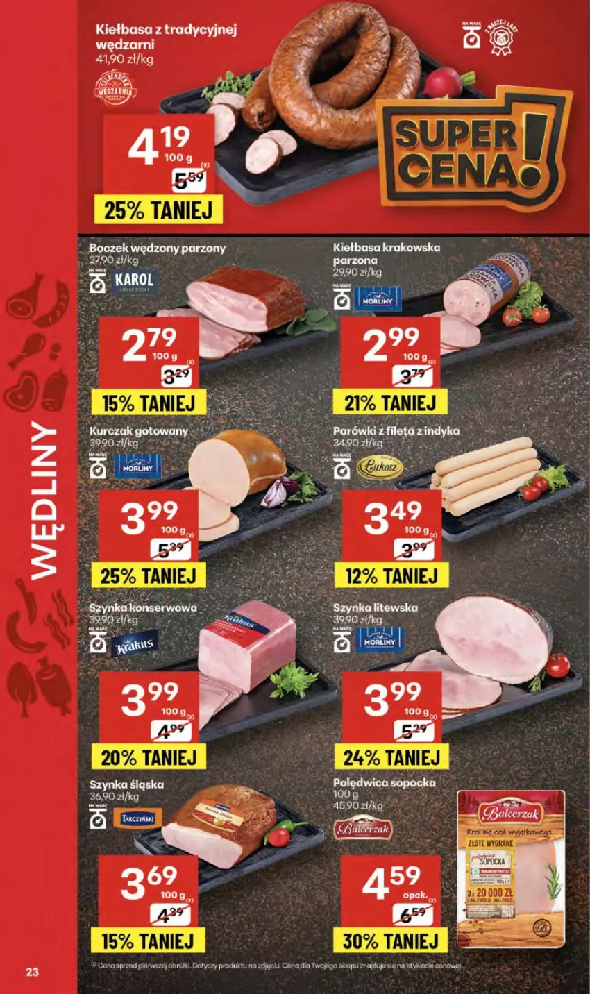 Gazetka promocyjna Delikatesy Centrum - Franczyza DC38 Czwartek - ważna 18.09 do 24.09.2025 - strona 23 - produkty: Boczek, Fa, Kiełbasa, Kiełbasa krakowska, Kurczak, Kurczak gotowany, Polędwica, Szynka