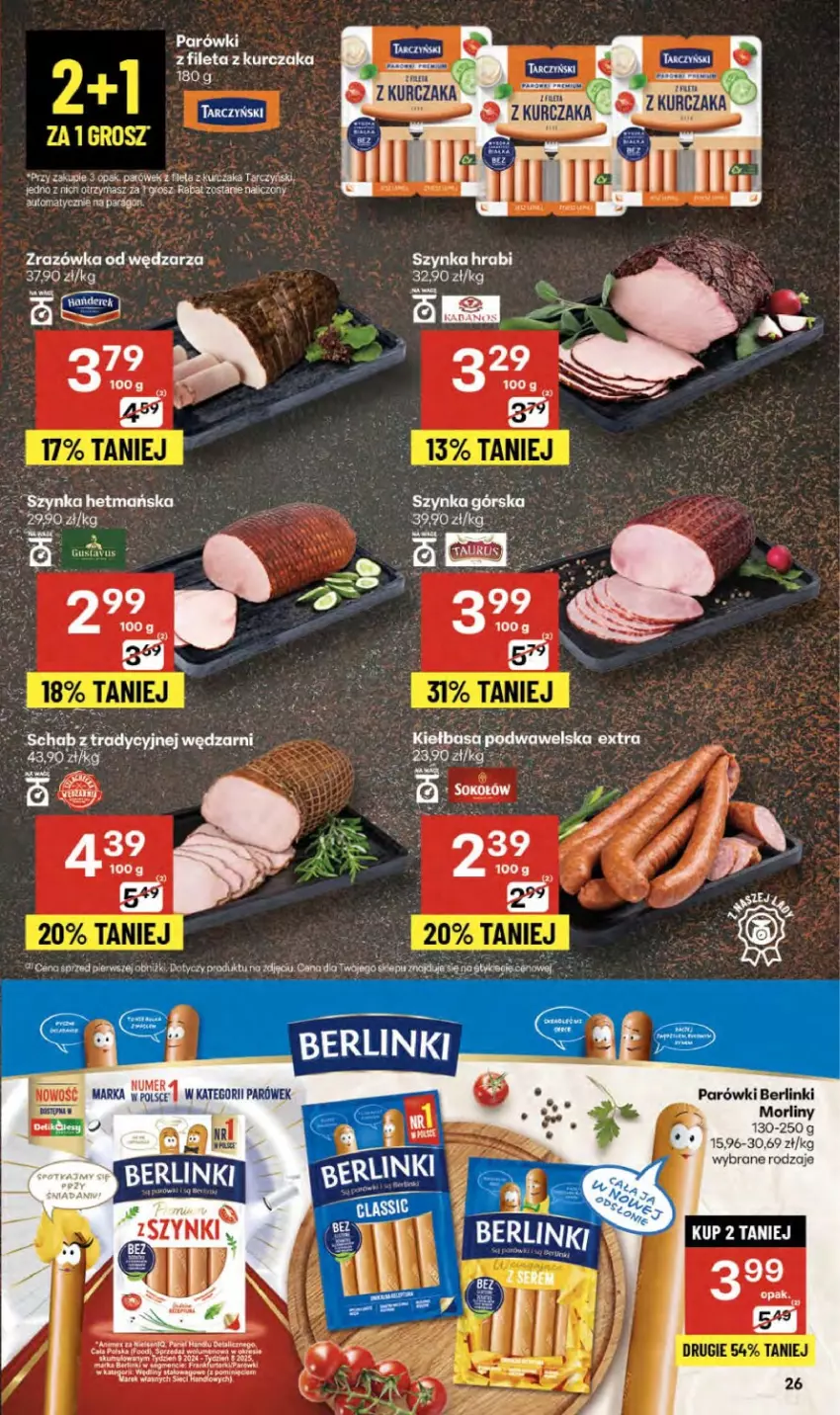 Gazetka promocyjna Delikatesy Centrum - Franczyza DC38 Czwartek - ważna 18.09 do 24.09.2025 - strona 26 - produkty: Berlinki, Kurczak, Parówki, Szpic, Tarczyński