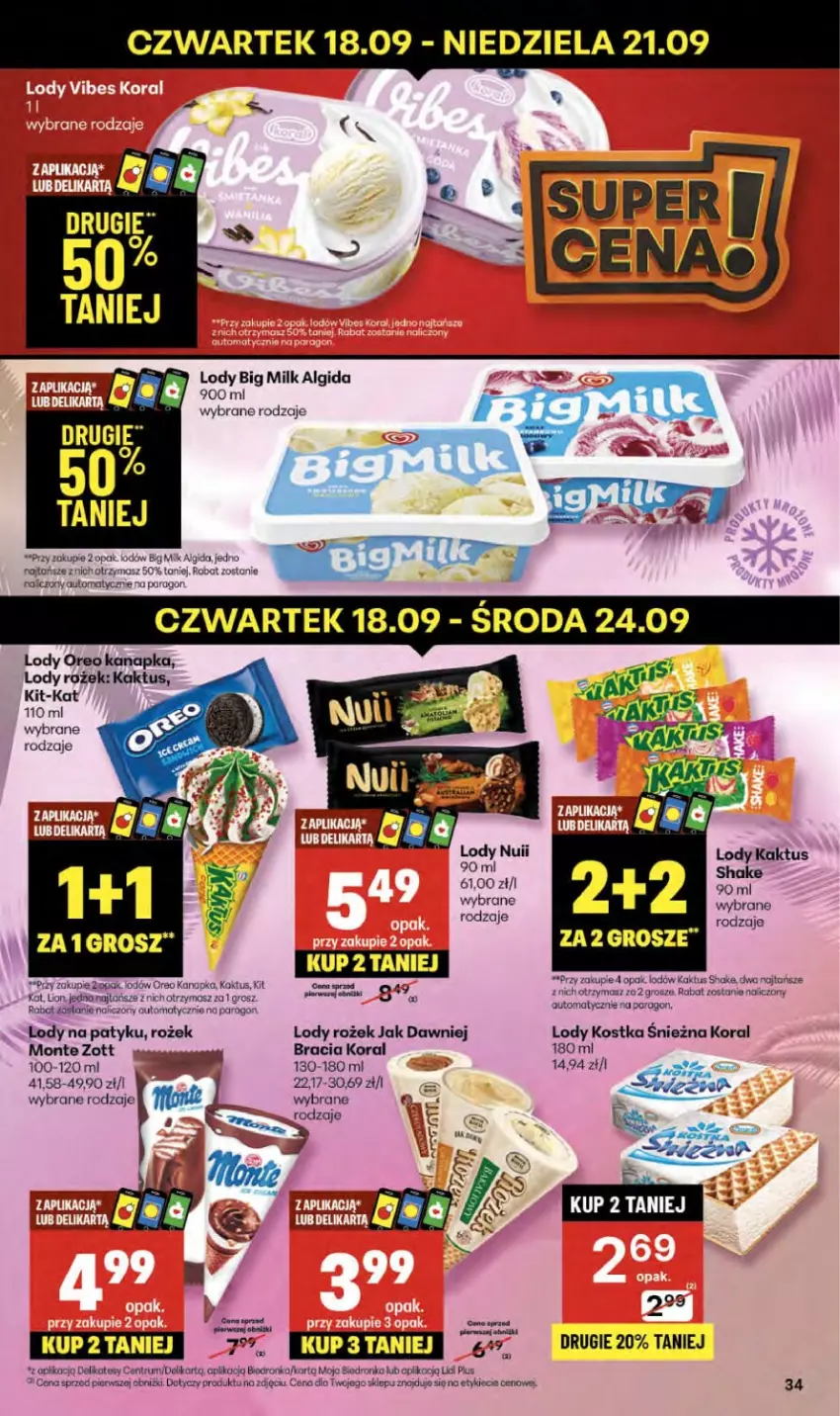 Gazetka promocyjna Delikatesy Centrum - Franczyza DC38 Czwartek - ważna 18.09 do 24.09.2025 - strona 34 - produkty: Algida, Big Milk, Fa, Kaktus, Koc, LG, Lody, Monte, Oreo, Pur, Rum, Zott
