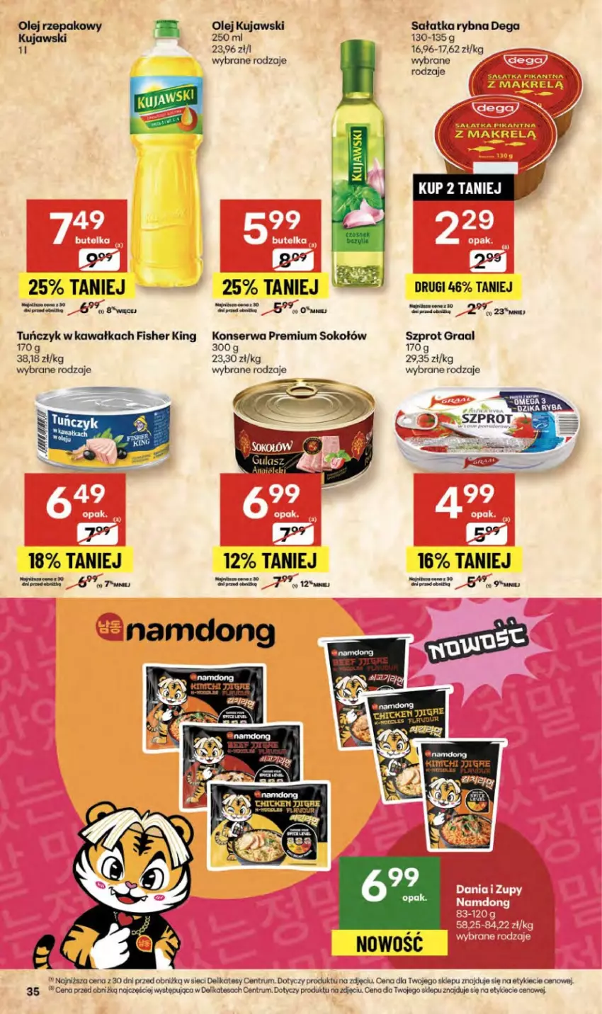 Gazetka promocyjna Delikatesy Centrum - Franczyza DC38 Czwartek - ważna 18.09 do 24.09.2025 - strona 35 - produkty: Dega, Gra, Graal, Kawa, Kujawski, Olej, Olej rzepakowy, Rum, Ryba, Sałat, Sałatka, Ser, Sok, Sokołów, Szprot, Tuńczyk