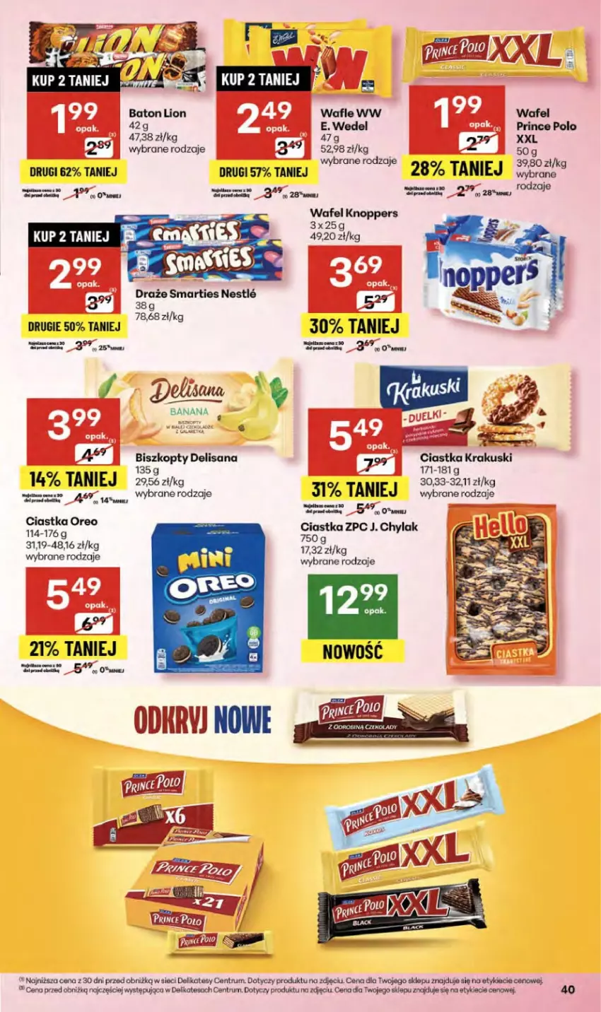 Gazetka promocyjna Delikatesy Centrum - Franczyza DC38 Czwartek - ważna 18.09 do 24.09.2025 - strona 40 - produkty: Baton, Biszkopty, Ciastka, Isana, J. Chylak, Knoppers, Krakus, Krakuski, Lion, Oreo, Prince Polo, Rum, Ser, Wafle
