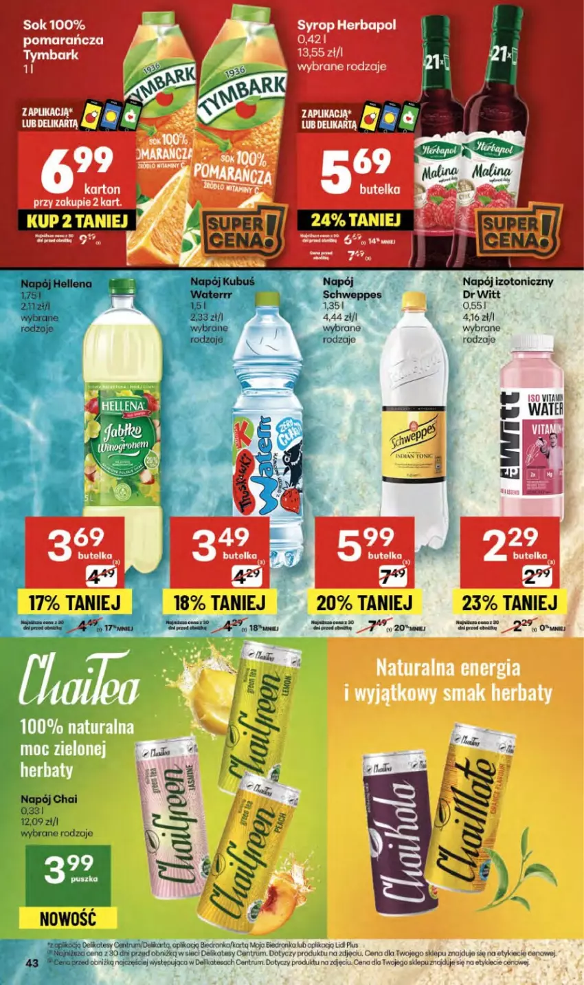Gazetka promocyjna Delikatesy Centrum - Franczyza DC38 Czwartek - ważna 18.09 do 24.09.2025 - strona 43 - produkty: Hellena, Herbapol, Koc, Kubuś, Napój, Napój izotoniczny, Rum, Schweppes, Syrop