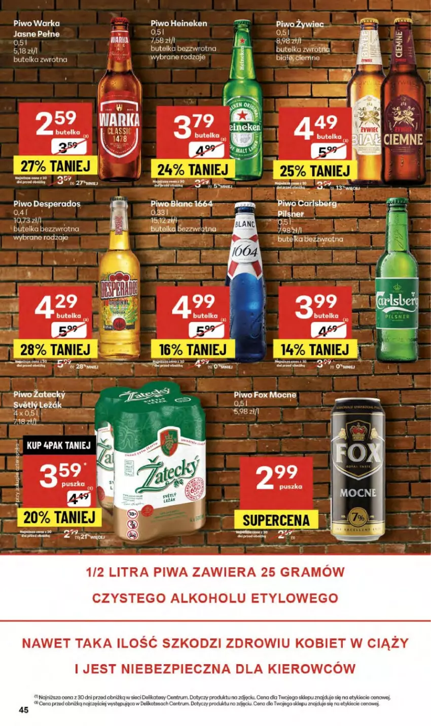 Gazetka promocyjna Delikatesy Centrum - Franczyza DC38 Czwartek - ważna 18.09 do 24.09.2025 - strona 45 - produkty: Carlsberg, Desperados, Fa, Gra, Heineken, Mop, Piec, Piwa, Piwo, Rum, Warka