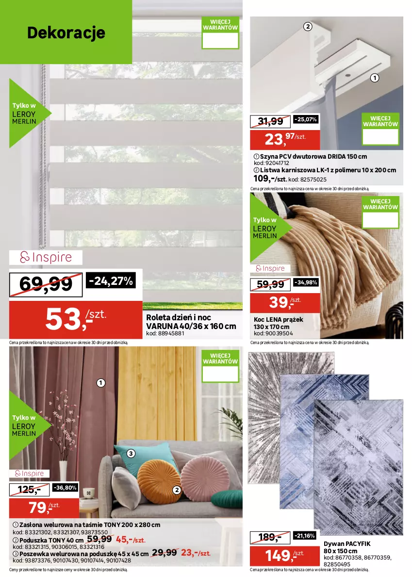 Gazetka promocyjna Leroy Merlin - Gazetka Leroy Merlin - ważna 20.05 do 16.06.2026 - strona 22 - produkty: Dywan, Karnisz, Koc, Lampa, Lampa sufitowa, Listwa, Poduszka, Poszewka, Reflektor, Roleta, Ser, Szyna, Zasłona