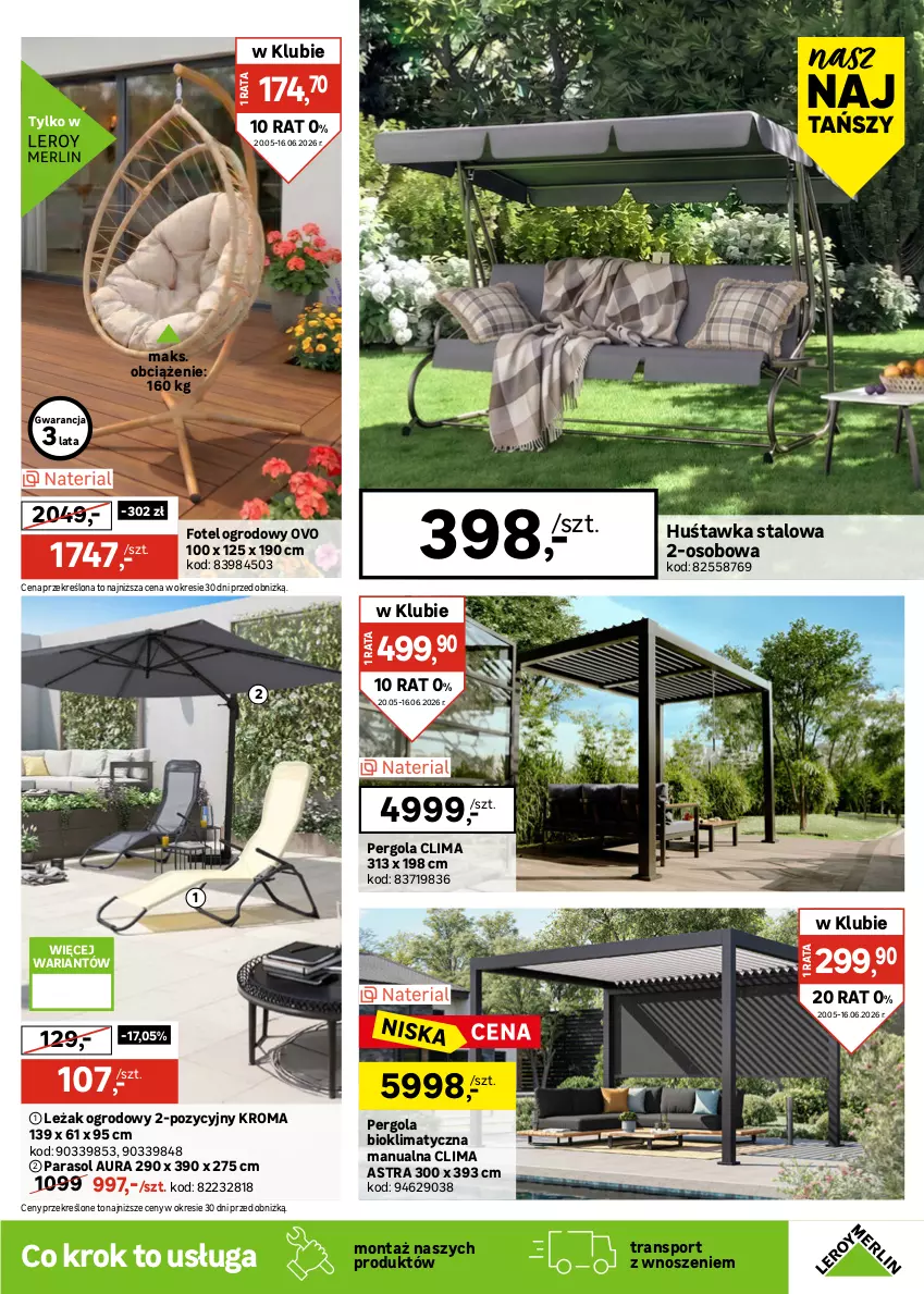 Gazetka promocyjna Leroy Merlin - Gazetka Leroy Merlin - ważna 20.05 do 16.06.2026 - strona 3 - produkty: Fa, Fotel, Huśtawka, Narożnik, Ogród, Parasol, Por, Puf, Sofa, Sport, Stół, Stolik, Tran