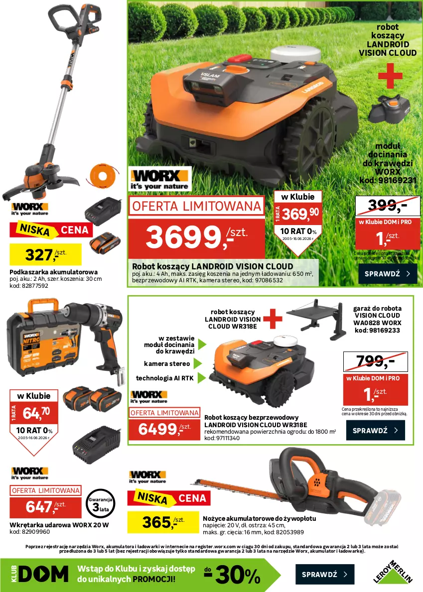 Gazetka promocyjna Leroy Merlin - Gazetka Leroy Merlin - ważna 20.05 do 16.06.2026 - strona 9 - produkty: Akumulator, Garaż, Kamera, Kasza, Kosiarka, Kosz, Myjka ciśnieniowa, Noż, Nożyce, Ogród, Robot, Tarka, Traktor, Warka, Wkręt, Wkrętarka