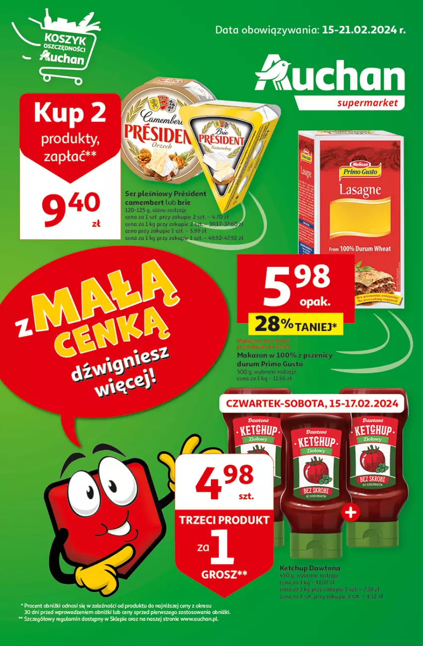 Gazetka promocyjna Auchan - Gazetka z MAŁĄ CENKĄ dźwigniesz więcej! Supermarket Auchan - ważna 15.02 do 21.02.2024 - strona 1 - produkty: Ketchup