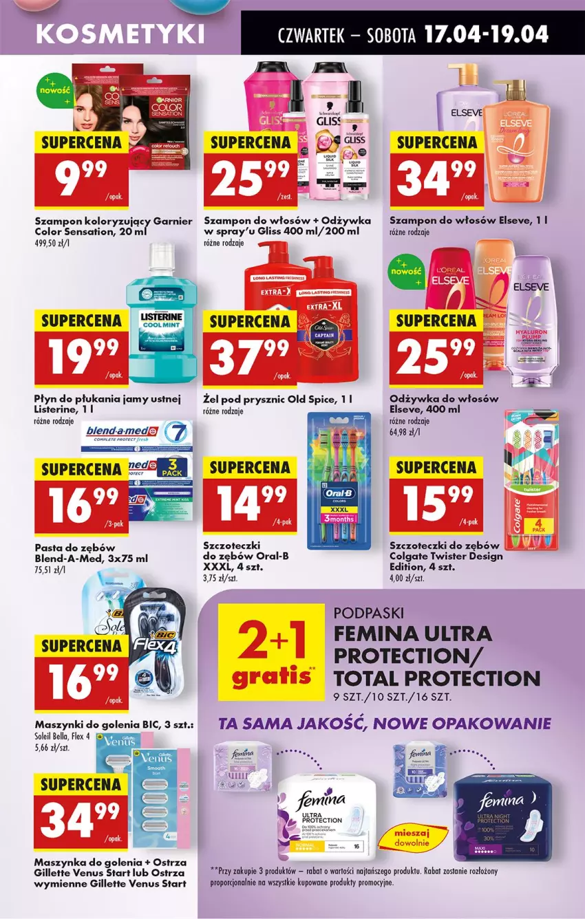 Gazetka promocyjna Biedronka - Od Czwartku - ważna 17.04 do 23.04.2025 - strona 71 - produkty: Bell, Bella, BIC, Blend-a-Med, Colgate, Elseve, Garnier, Gillette, Gillette Venus, LG, Maszynka, Maszynka do golenia, Odżywka, Pasta do zębów, Płyn do płukania, Płyn do płukania jamy ustnej, Podpaski, Por, Sati, Szampon, Szynka, Venus